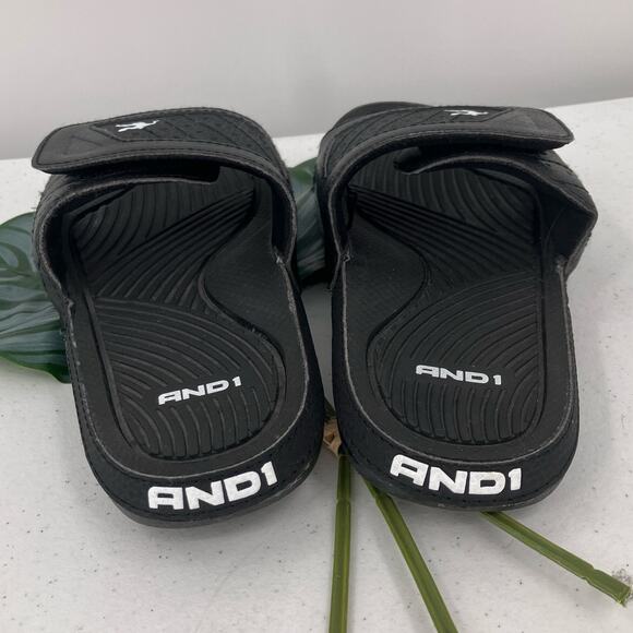 AND1 Black White Hook And Loop Lightweight Slip On Youth Slide Sandal Shoes - Picture 2 of 8